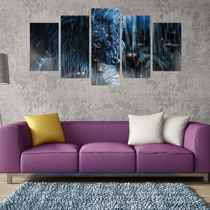 5 Pieces Rainy Day Fierce Wolf HD printed canvas - wall art - 99fab.com