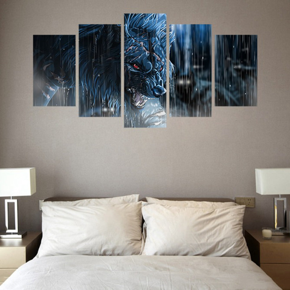 5 Pieces Rainy Day Fierce Wolf HD printed canvas - wall art - 99fab.com