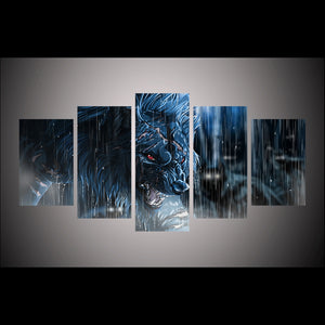 5 Pieces Rainy Day Fierce Wolf HD printed canvas - wall art - 99fab.com