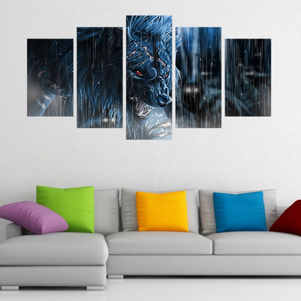 5 Pieces Rainy Day Fierce Wolf HD printed canvas - wall art - 99fab.com