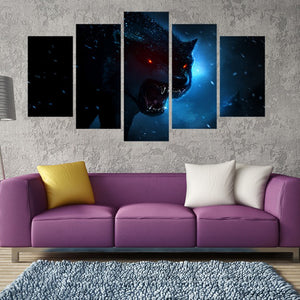 5 Pieces Animal Luminous Anger Wolf Painting HD Prints - wall art - 99fab.com