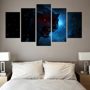 5 Pieces Animal Luminous Anger Wolf Painting HD Prints - wall art - 99fab.com