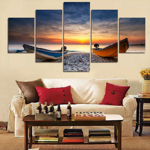 HD Printed 5 Pieces Beach Boat Canvas Painting - wall art - 99fab.com