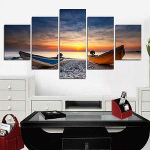 HD Printed 5 Pieces Beach Boat Canvas Painting - wall art - 99fab.com