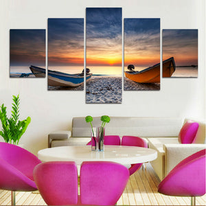 HD Printed 5 Pieces Beach Boat Canvas Painting - wall art - 99fab.com