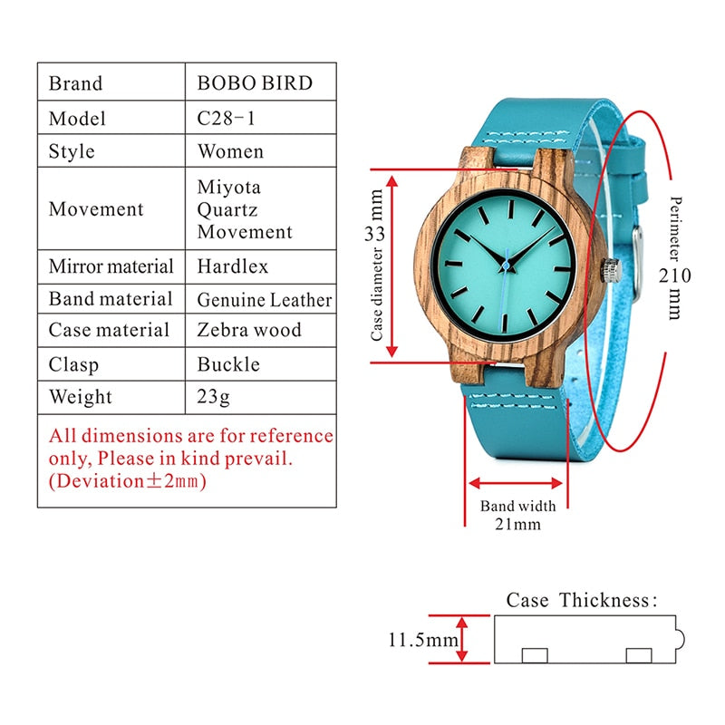 BOBO BIRD Lovers Watches Men Women Wooden Turquoise Blue Timepieces Relogio Masculino - women watches - 99fab.com