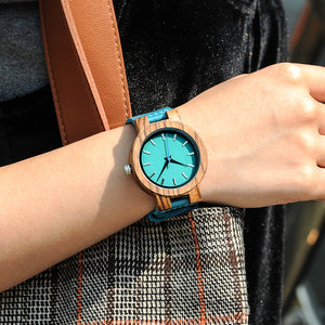 BOBO BIRD Lovers Watches Men Women Wooden Turquoise Blue Timepieces Relogio Masculino - women watches - 99fab.com