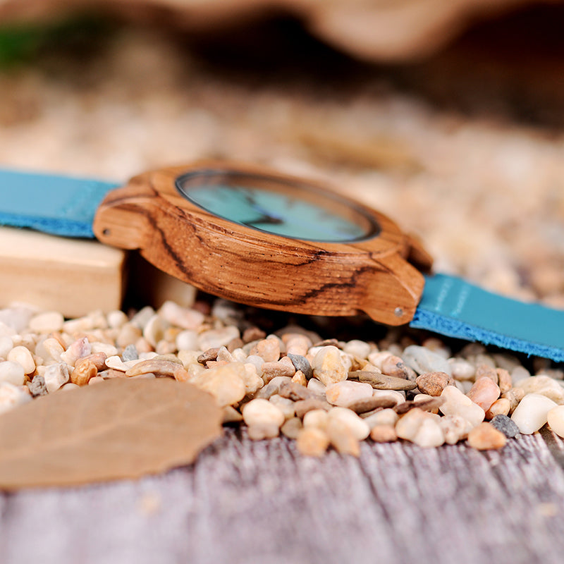 BOBO BIRD Lovers Watches Men Women Wooden Turquoise Blue Timepieces Relogio Masculino - women watches - 99fab.com