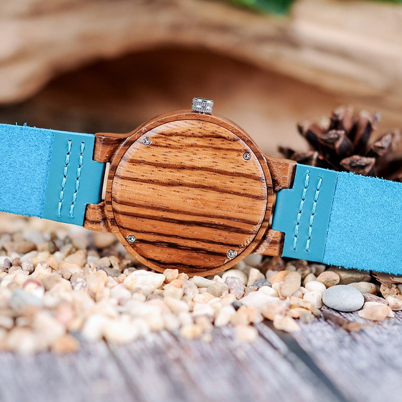 BOBO BIRD Lovers Watches Men Women Wooden Turquoise Blue Timepieces Relogio Masculino - women watches - 99fab.com