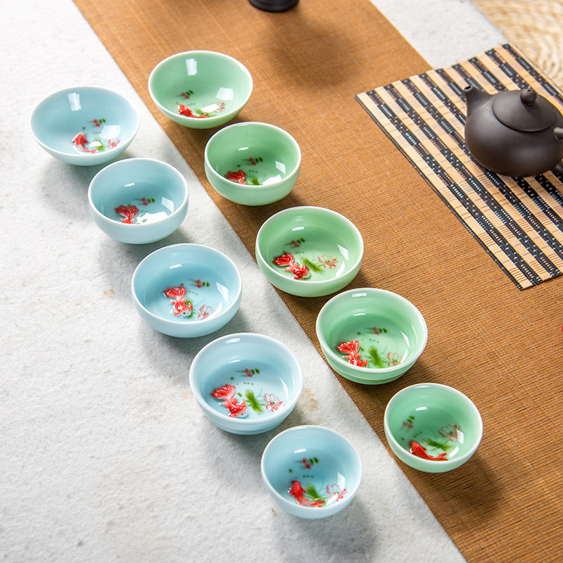 Porcelain Celadon Fish Ceramic China Kung Fu Tea Set - drinkware - 99fab.com