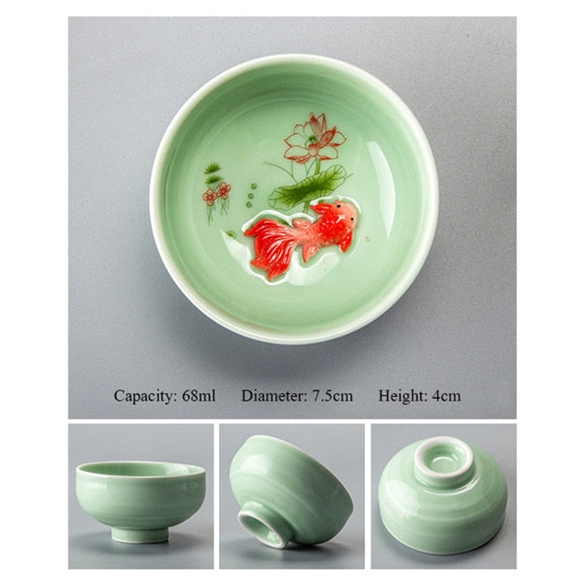 Porcelain Celadon Fish Ceramic China Kung Fu Tea Set - drinkware - 99fab.com