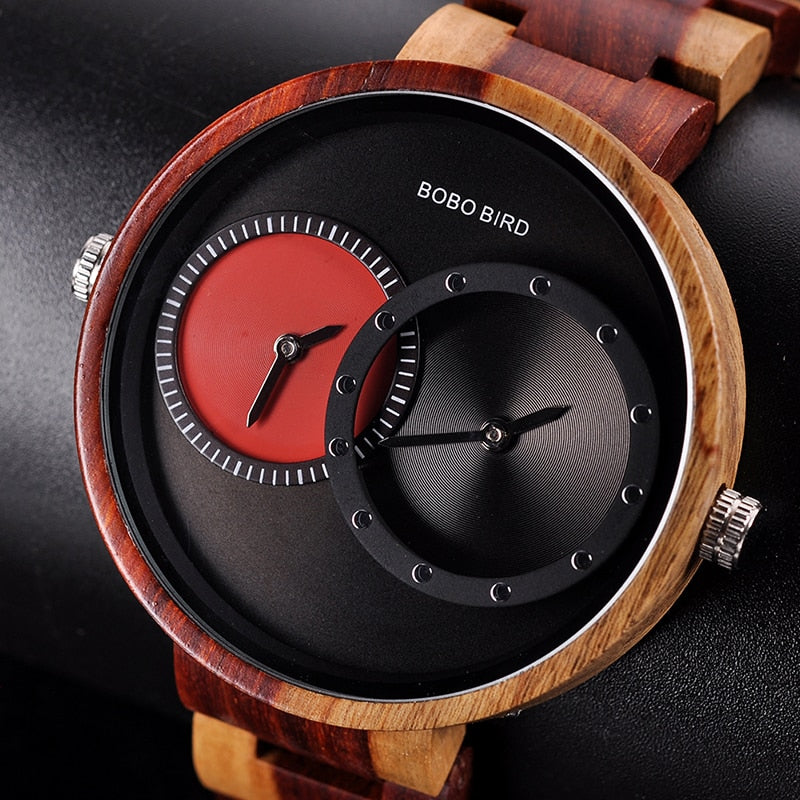 BOBO BIRD 2 Time Zone Wooden Quartz Watches Design for unisex Wristwatches In Wooden Box - men watches - 99fab.com