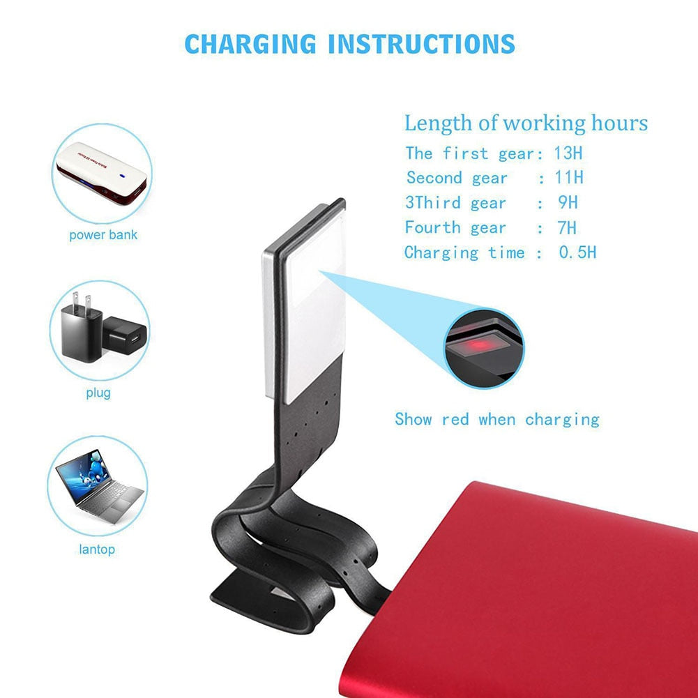 Portable LED Flexible Reading Book Light USB Rechargeable - led light - 99fab.com