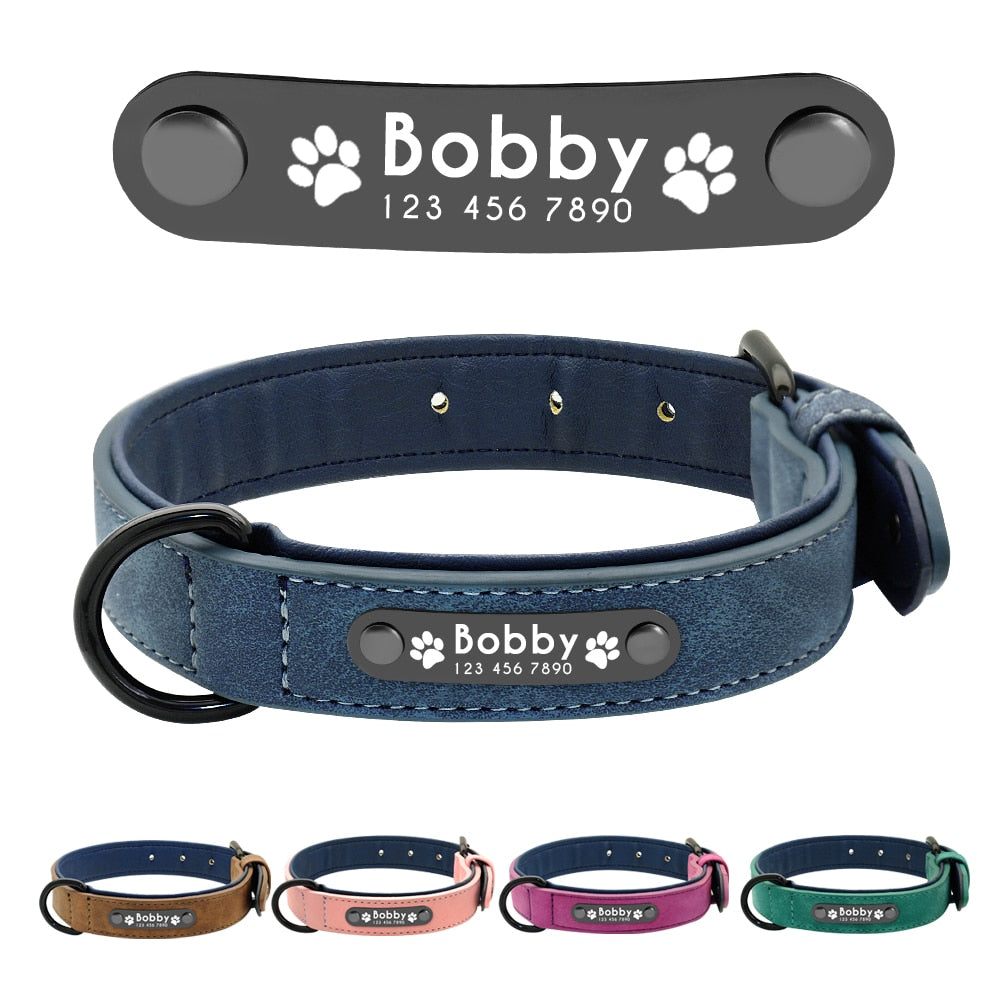 Personalized Leather Dog Collars Custom Pet Name ID Free Engraving - pets - 99fab.com