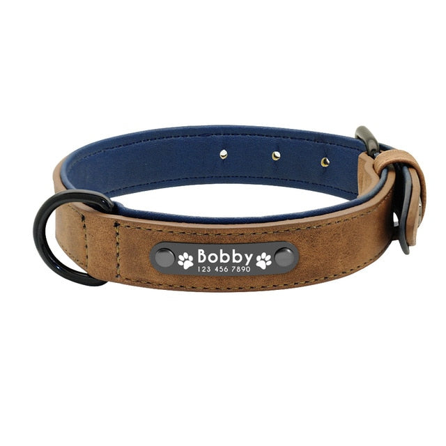 Personalized Leather Dog Collars Custom Pet Name ID Free Engraving - pets - 99fab.com