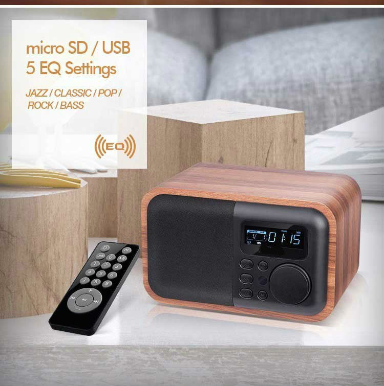 Wooden Bluetooth Speaker FM Radio Alarm Clock Display Time USB TF Card - Gadgets - 99fab.com