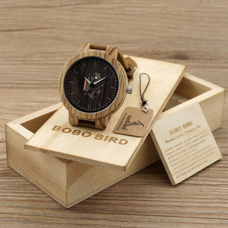 BOBO BIRD Men's Wood Watches with Natural Brown Cowhide Leather Strap - men watches - 99fab.com