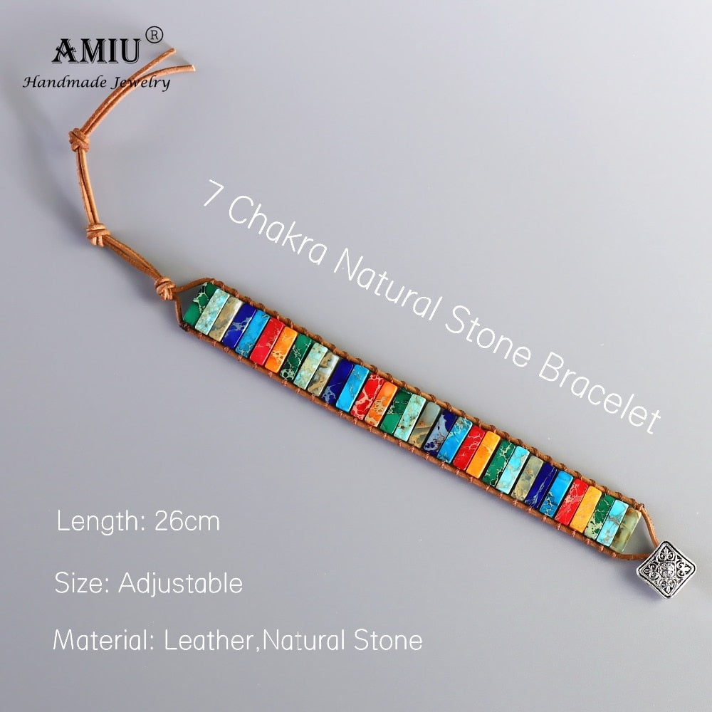 Handmade 7 Chakra Natural Tube Beads Stone Bracelet - women accessories - 99fab.com