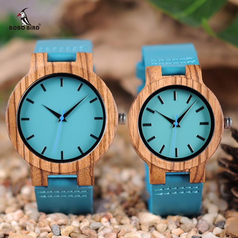 BOBO BIRD Lovers Watches Men Women Wooden Turquoise Blue Timepieces Relogio Masculino - women watches - 99fab.com