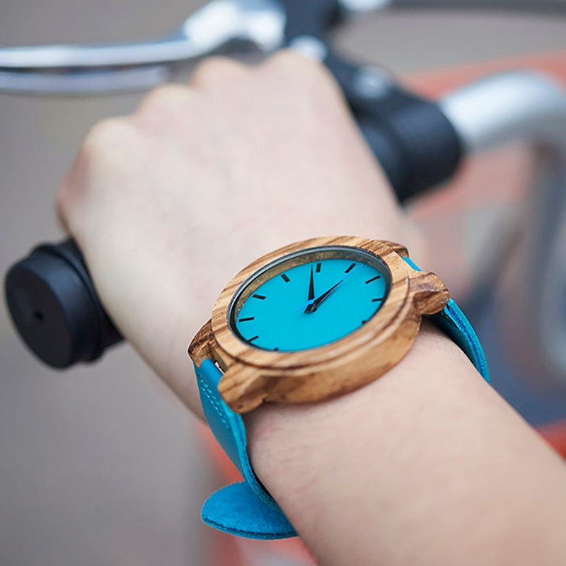 BOBO BIRD Lovers Watches Men Women Wooden Turquoise Blue Timepieces Relogio Masculino - women watches - 99fab.com