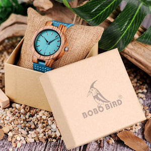 BOBO BIRD Lovers Watches Men Women Wooden Turquoise Blue Timepieces Relogio Masculino - women watches - 99fab.com