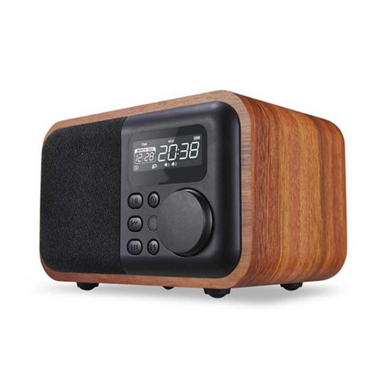 Wooden Bluetooth Speaker FM Radio Alarm Clock Display Time USB TF Card - Gadgets - 99fab.com