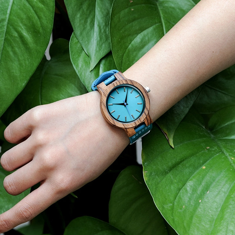 BOBO BIRD Lovers Watches Men Women Wooden Turquoise Blue Timepieces Relogio Masculino - women watches - 99fab.com