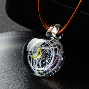 Handmade Galaxy Glass Pendant with Rope Necklace - jewelry - 99fab.com