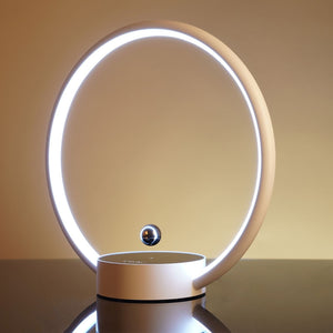 Modern Circle Table Lamp in Aluminum alloy with Dimmable Touch Control for Reading, Bedroom & Office, Black, Wood & White