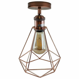 Modern Vintage Diamond Wire Cage Flush Mount Ceiling Light~1533