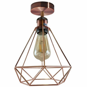 Modern Vintage Diamond Wire Cage Flush Mount Ceiling Light~1533