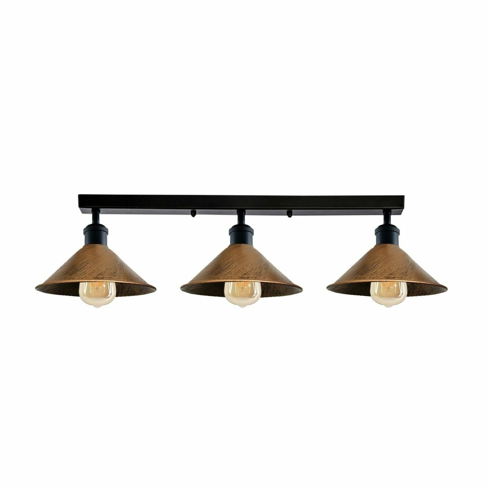 3 Way flush mount Lights  Cone shades Vintage Retro Industrial Fixture~1529