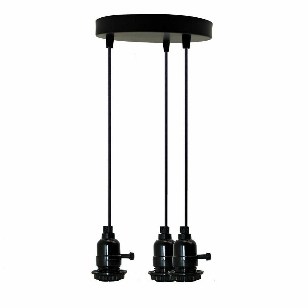 Modern 3 Way Black Design Ceiling Pendant Fitting Light Holder with Switch ~ 1556 - 99fab 