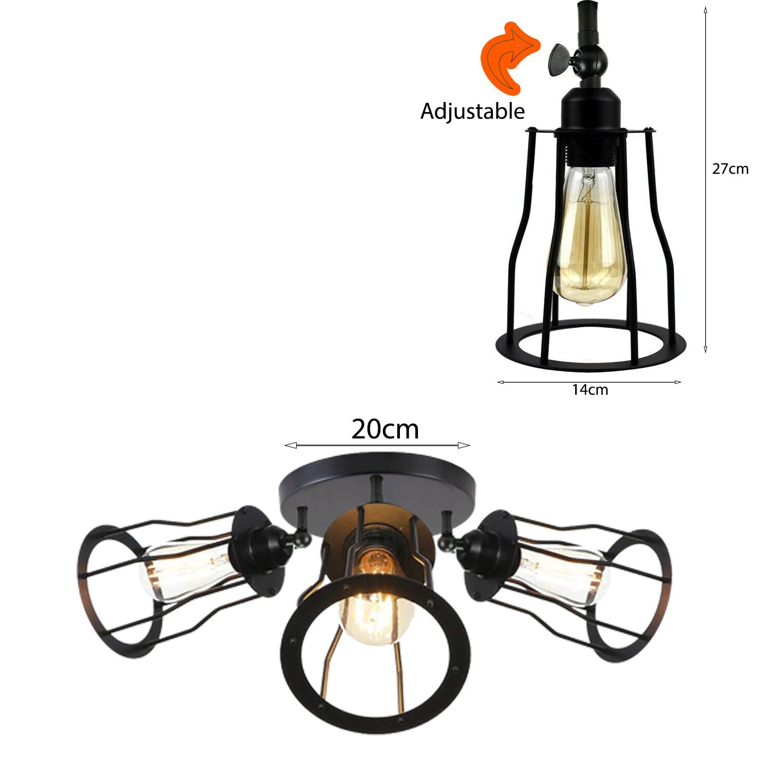 Ceiling Light Modern Industrial Vintage Cage Style Flush Mount~1759-6