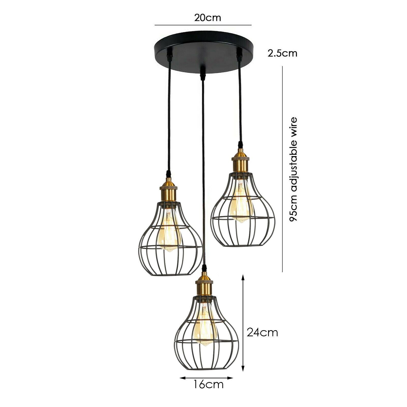 Vintage Modern Industrial Wire Cage Style Retro Ceiling Pendant Light 3 Head Ceiling Lamp~1460