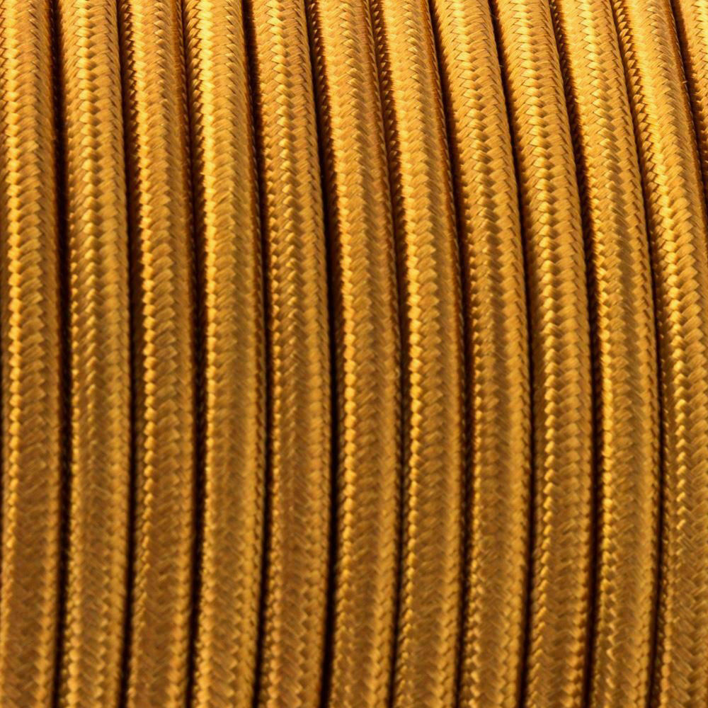 16ft Round Cloth Covered Wire 18 Gauge 3 Conductor  Fabric Light Cord Gold~1336-3