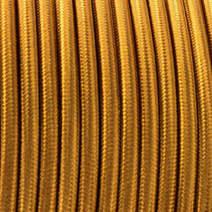 16ft Round Cloth Covered Wire 18 Gauge 3 Conductor  Fabric Light Cord Gold~1336-3
