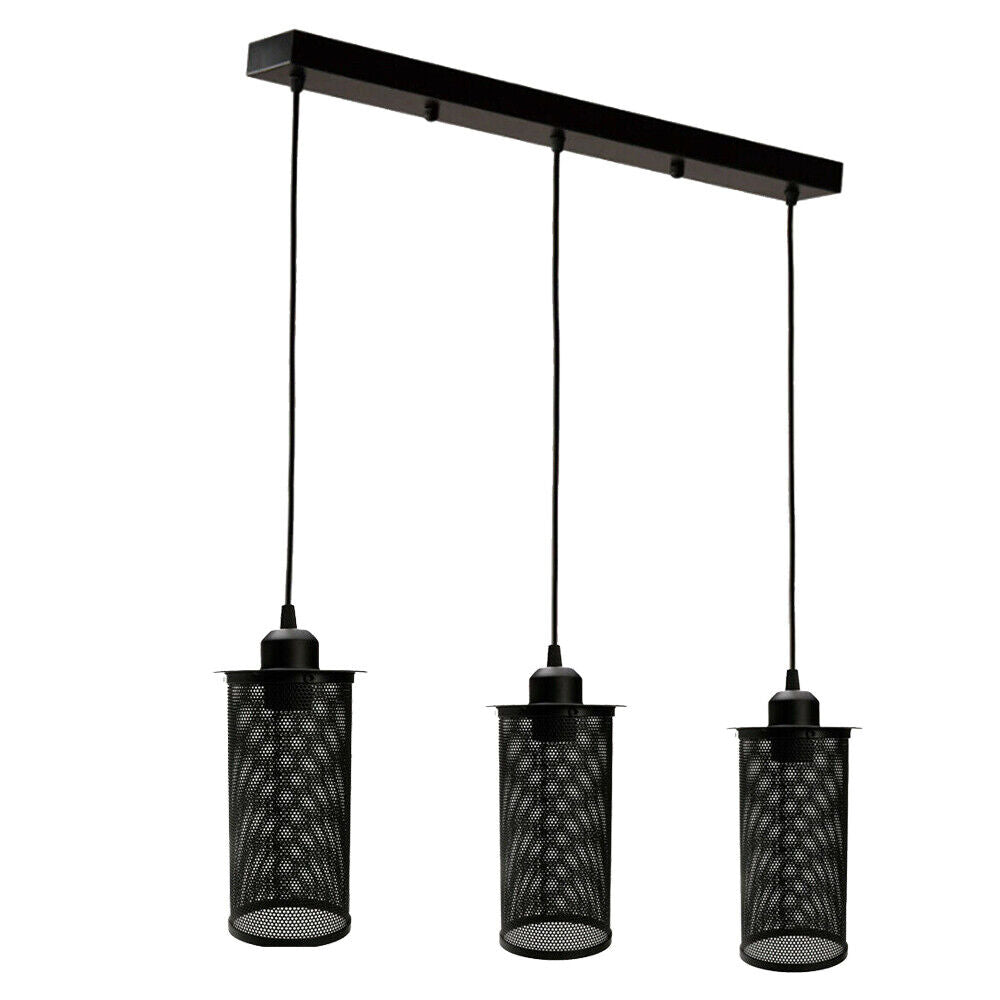 Retro 3-Head Barrel Cage Black Ceiling Pendant Light ~ 1732-6