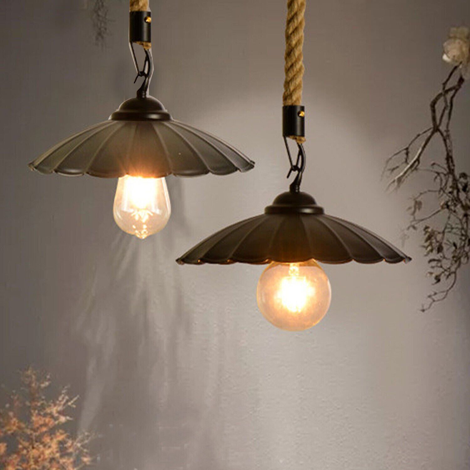 Retro Metal Hemp Rope Umbrella-Shape Pendant Light ~ 1723-3