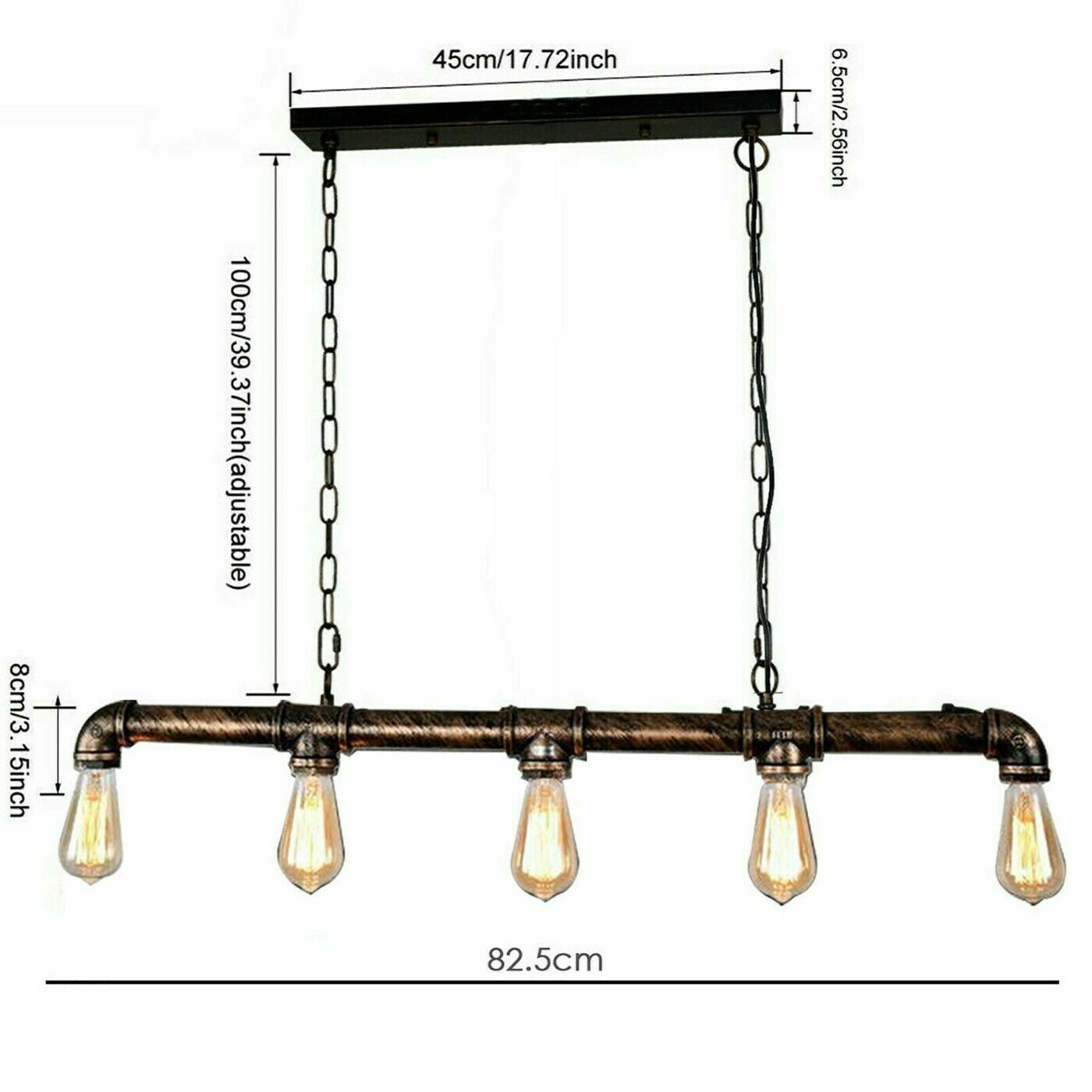 Waterpipe Ceiling Light 5 Light Chandelier Brushed Copper