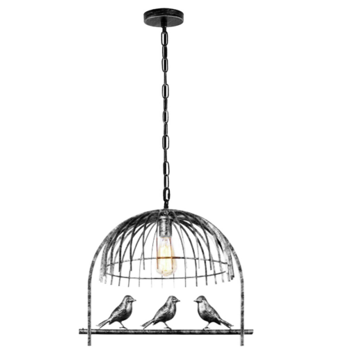 Modern Retro Industrial Bird Cage Hanging Pendant Light E26 Brushed Silver