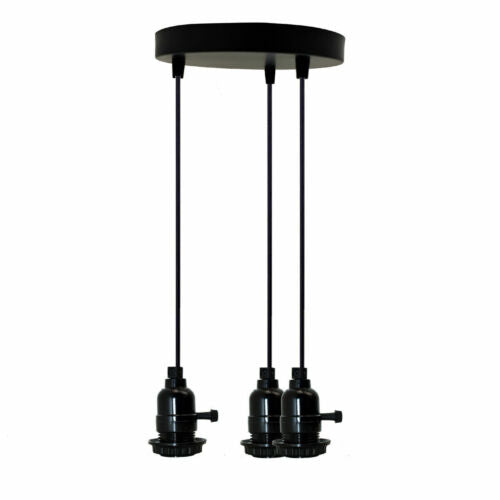 Modern 3 Way Black Design Ceiling Pendant Fitting Light Holder with Switch ~ 1556