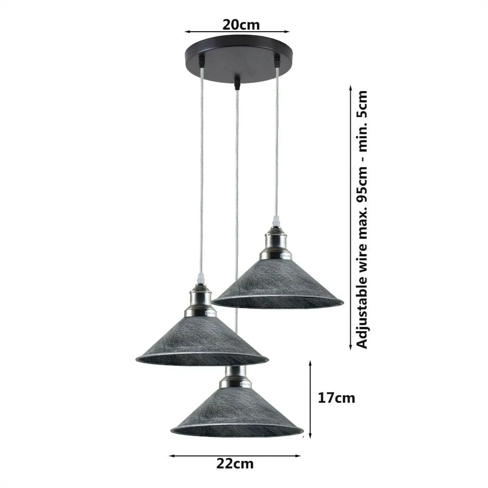 Green Brass Industrial 3-Light Hanging Pendant Light Light Fixture Cone Shade~1173