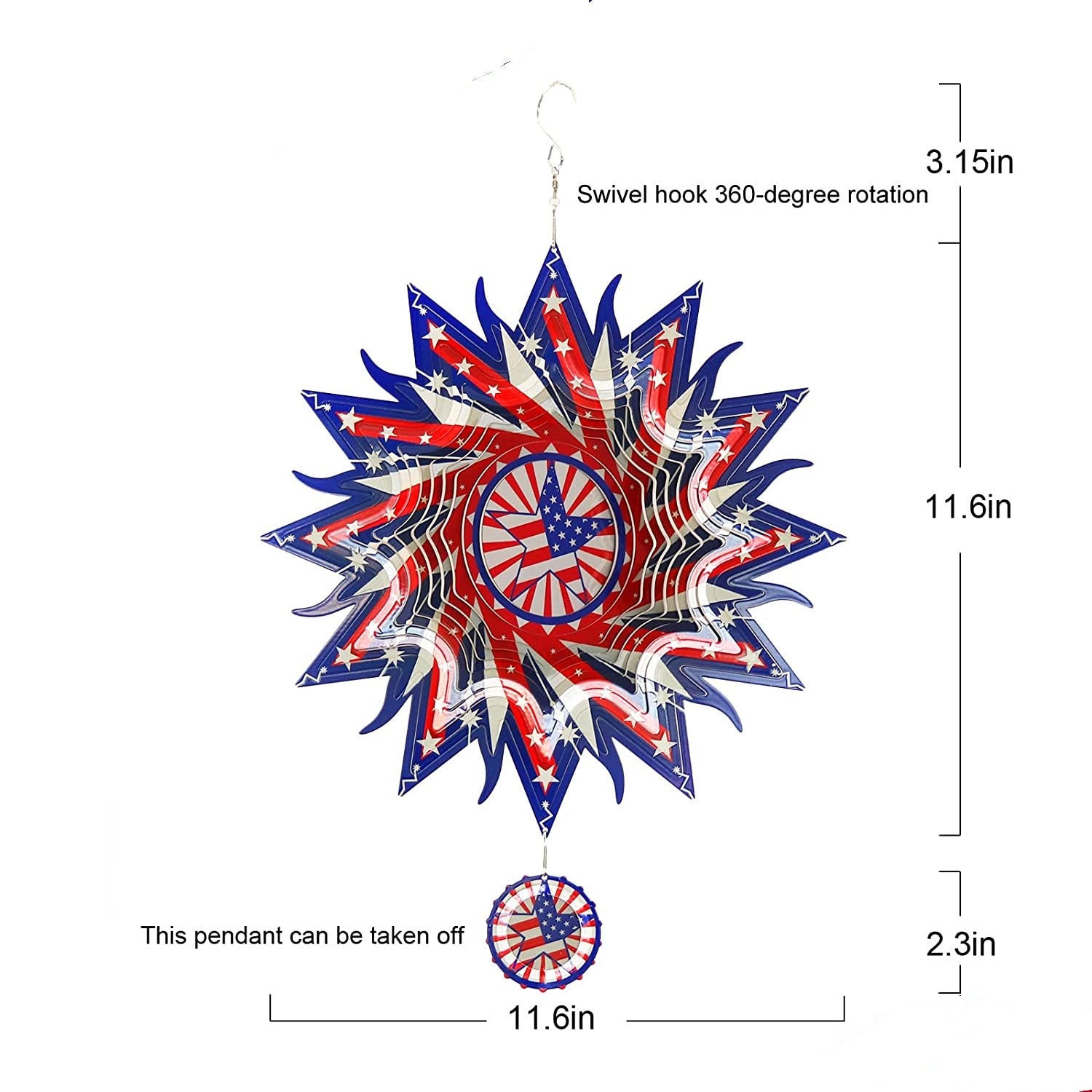 12in 3D PATRIOTIC Metal Wind SPINNER Spiral Garden Decor Patio Yard Art