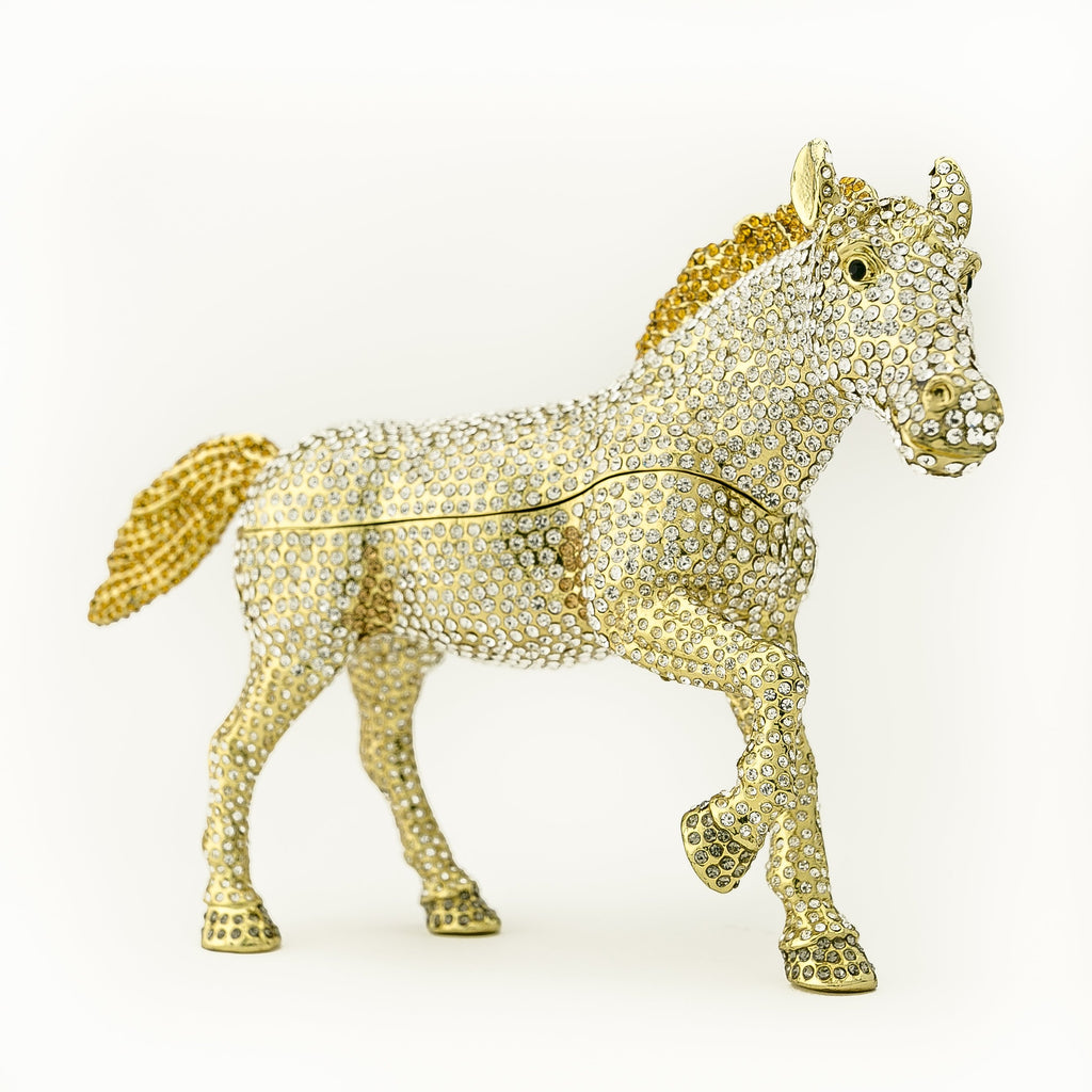 Large Golden Horse Decorated with White Crystals - 99fab 