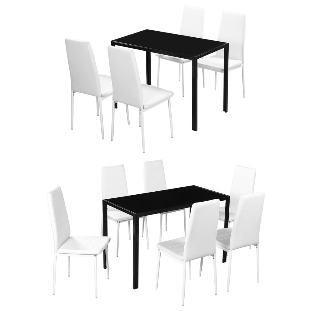 vidaXL 5/7 Piece Black White Dining Set Glass Table Artificial Leather Chairs-6