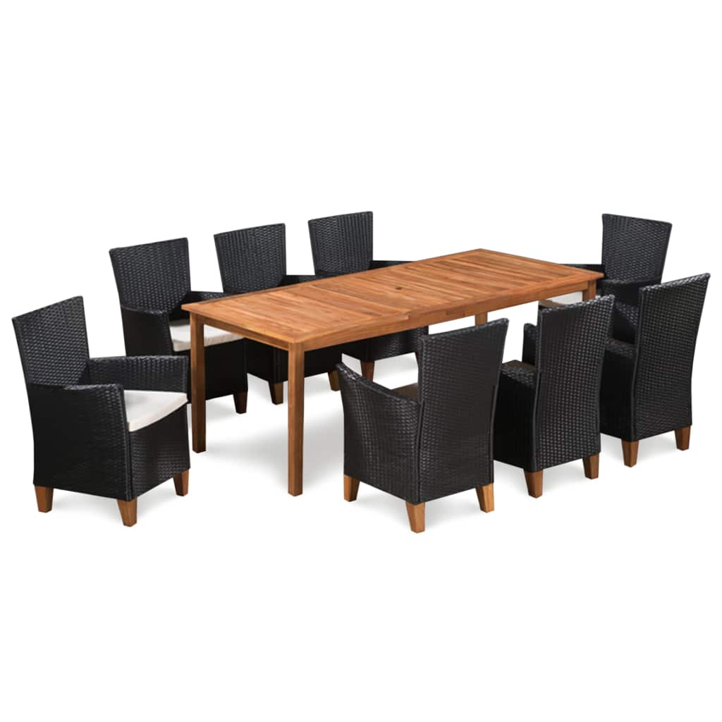 vidaXL 7 Piece Patio Dining Set Poly Rattan Black and Brown-2