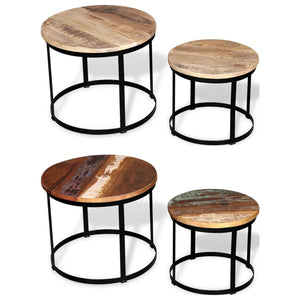 vidaXL Coffee Table Set 2 Piece Round End Table Side Table Solid Wood Mango-10