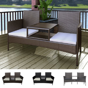 vidaXL 2-Seater Patio Sofa Outdoor Bistro Set Sofa with Tea Table Poly Rattan-4