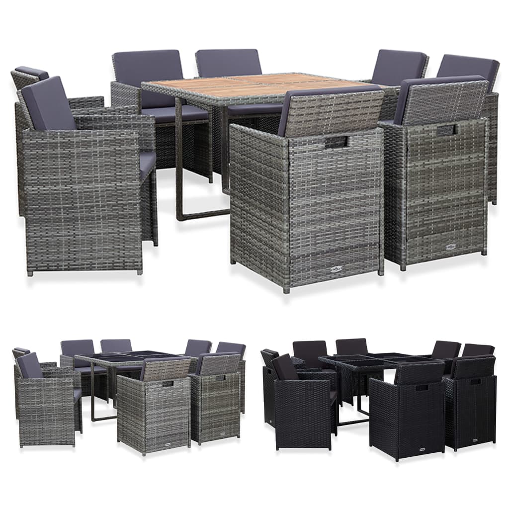 vidaXL 9 Piece Patio Dining Set with Cushions Poly Rattan Anthracite-2